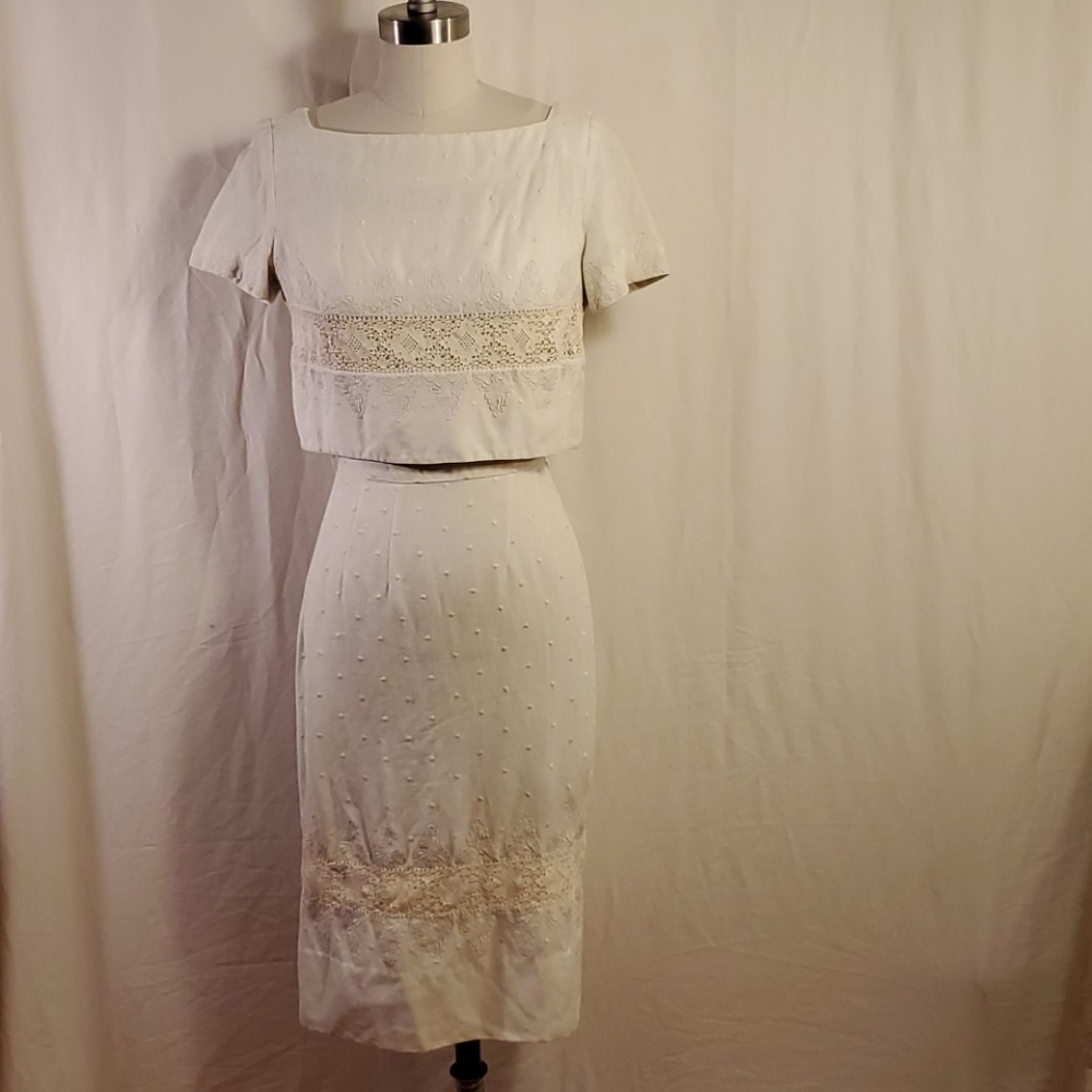 Vintage Cream 2-Piece Linen Dress - Picture 3 of 14